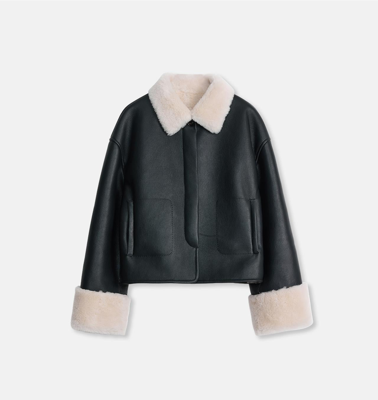 "Slightly Sweet Latte" Furry Lapel Wool Artificial Compound Suede Casual Straight Shearling Jacket-6