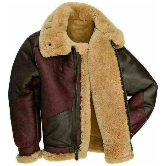 Mens Cockpit Maroon Sheepskin Leather Jacket-0